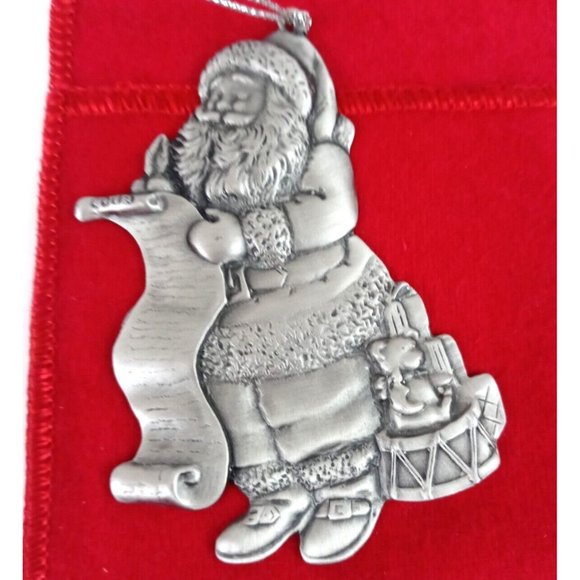 Vintage Avon 1996 Holiday Pewter Ornament "Santa" With Velvet Pouch IOB - Picture 2 of 6
